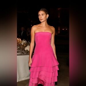 Antonio Melani Pink Silk Strapless Dress with Ruffled Bottom Sz 4